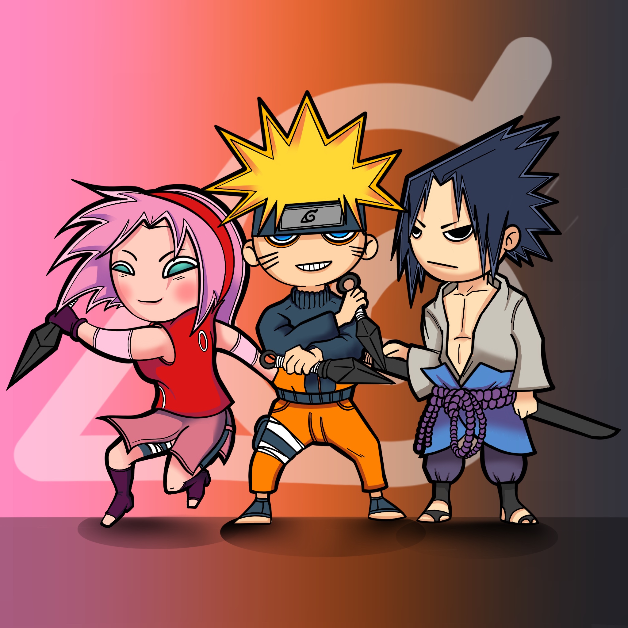 Dessin de Sakura Naruto et Sasuke, les héros de l'anime Naruto